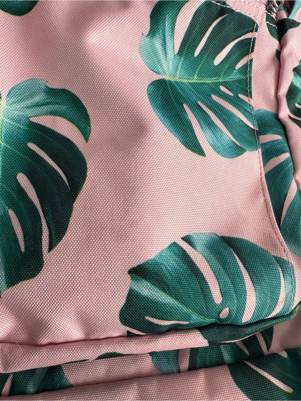 Jansport Pink Backpack with Green Tropical Leaf Print - Picture 9 of 13